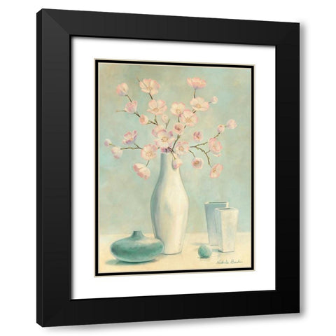 Pink flowers II Black Modern Wood Framed Art Print with Double Matting by Boucher, Nathalie