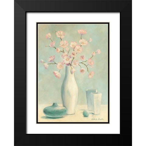 Pink flowers II Black Modern Wood Framed Art Print with Double Matting by Boucher, Nathalie