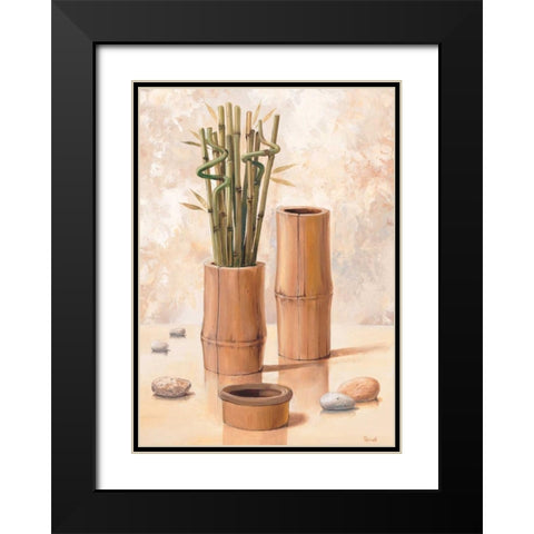 Zen bamboo II Black Modern Wood Framed Art Print with Double Matting by Renee