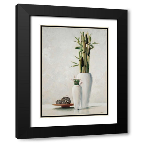 Bamboo in white vase I Black Modern Wood Framed Art Print with Double Matting by Renee