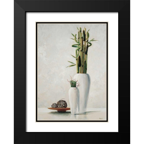 Bamboo in white vase I Black Modern Wood Framed Art Print with Double Matting by Renee