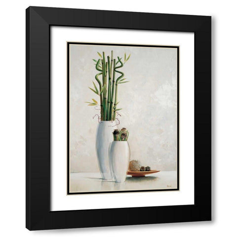Bamboo in white vase II Black Modern Wood Framed Art Print with Double Matting by Renee