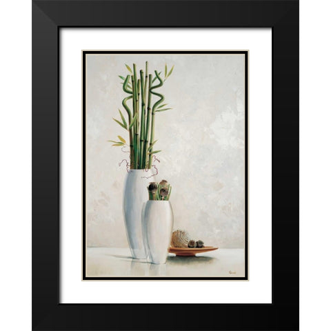 Bamboo in white vase II Black Modern Wood Framed Art Print with Double Matting by Renee