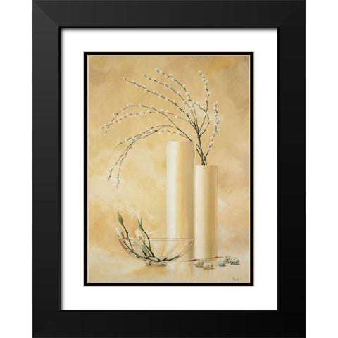 Vases with twigs I Black Modern Wood Framed Art Print with Double Matting by Renee