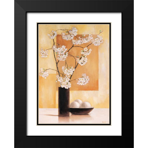 White blossom I Black Modern Wood Framed Art Print with Double Matting by Renee