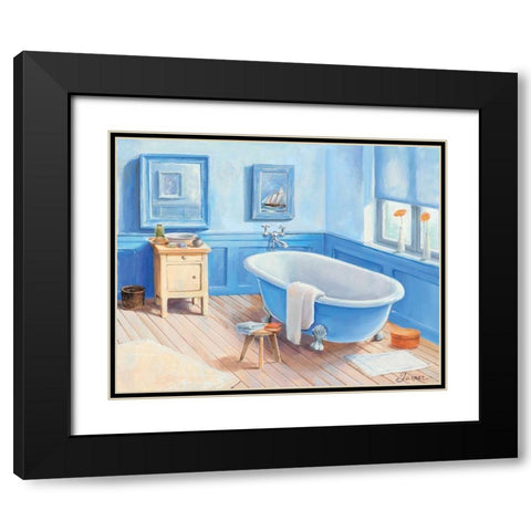 Bathroom in blue I Black Modern Wood Framed Art Print with Double Matting by Jasper
