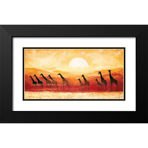 Giraffes in sunset Black Modern Wood Framed Art Print with Double Matting by Renee