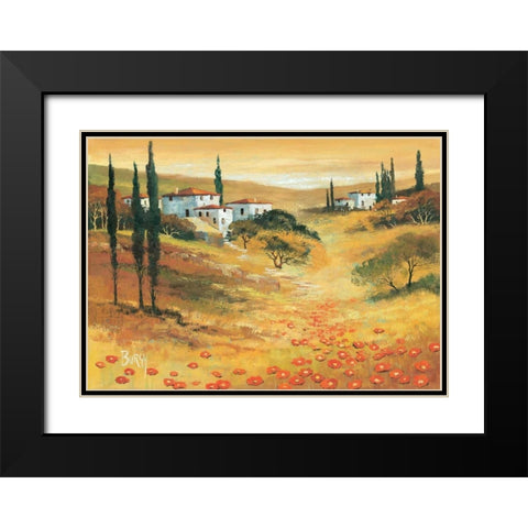 Poppies in Tuscany I Black Modern Wood Framed Art Print with Double Matting by Burgy