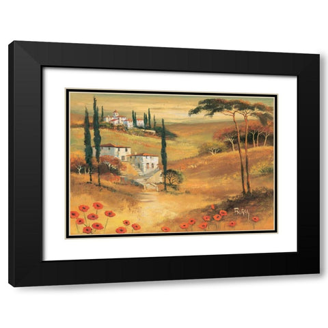 Poppies in Tuscany II Black Modern Wood Framed Art Print with Double Matting by Burgy