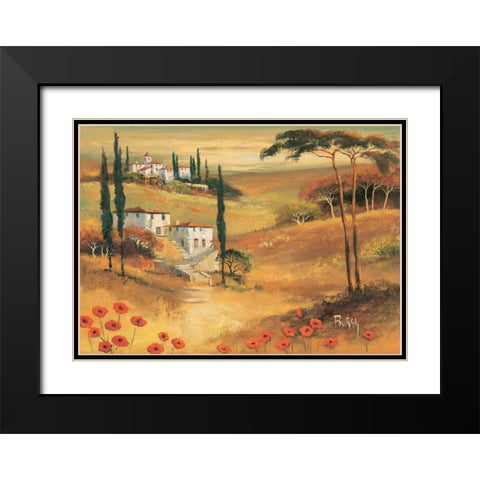 Poppies in Tuscany II Black Modern Wood Framed Art Print with Double Matting by Burgy