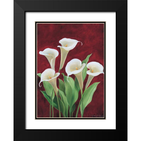 Calla on burgundy II Black Modern Wood Framed Art Print with Double Matting by Schweser, Gertrud