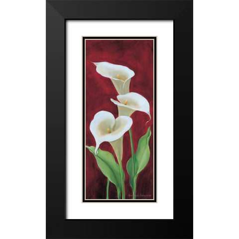 Calla on burgundy III Black Modern Wood Framed Art Print with Double Matting by Schweser, Gertrud