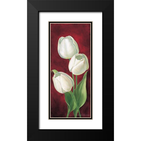 Tulips on burdundy I Black Modern Wood Framed Art Print with Double Matting by Schweser, Gertrud