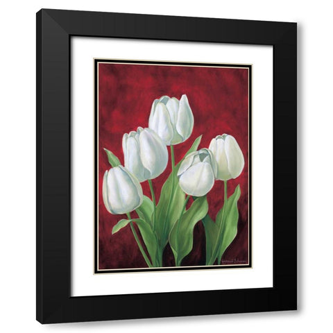 Tulips on burdundy II Black Modern Wood Framed Art Print with Double Matting by Schweser, Gertrud