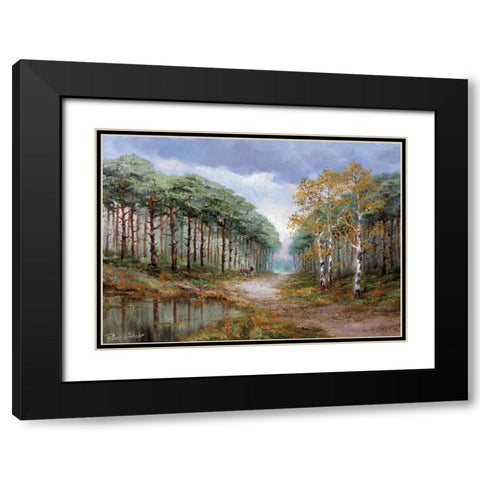 Deer in the woods Black Modern Wood Framed Art Print with Double Matting by Withaar, Reint