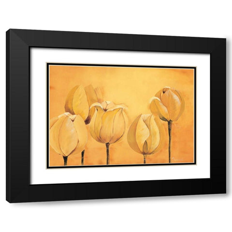 Tulips on yellow Black Modern Wood Framed Art Print with Double Matting by Florenti, Isa