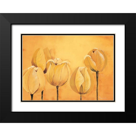 Tulips on yellow Black Modern Wood Framed Art Print with Double Matting by Florenti, Isa