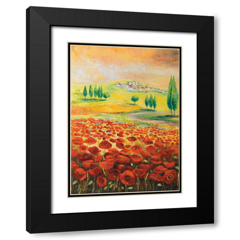 Poppyfield II Black Modern Wood Framed Art Print with Double Matting by Lotus, Lenna