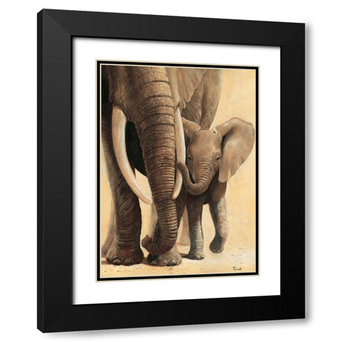 Elephant love I Black Modern Wood Framed Art Print with Double Matting by Renee