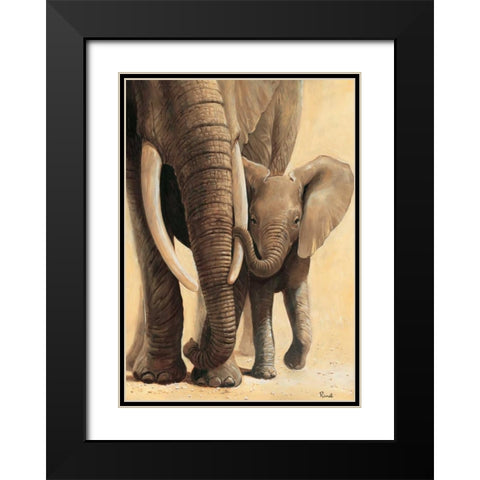 Elephant love I Black Modern Wood Framed Art Print with Double Matting by Renee