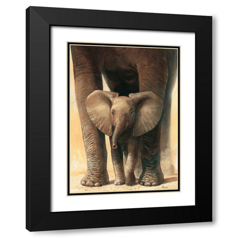 Elephant love II Black Modern Wood Framed Art Print with Double Matting by Renee