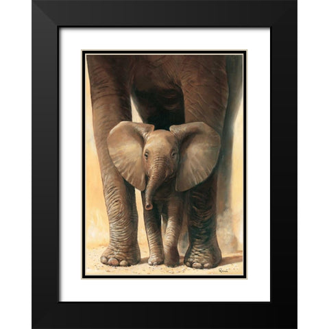 Elephant love II Black Modern Wood Framed Art Print with Double Matting by Renee