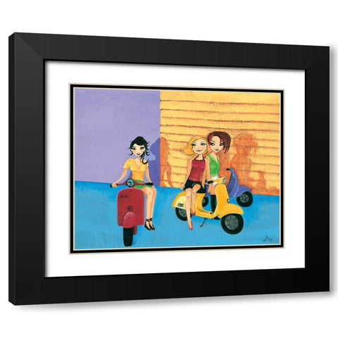 Scooter fun II Black Modern Wood Framed Art Print with Double Matting by Hedy