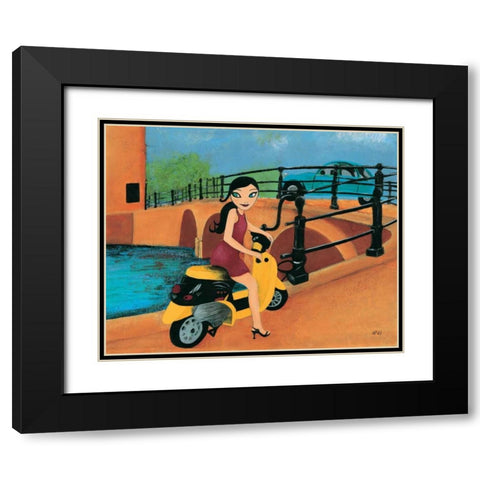 Scooter fun III Black Modern Wood Framed Art Print with Double Matting by Hedy