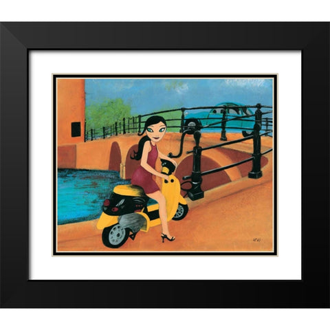 Scooter fun III Black Modern Wood Framed Art Print with Double Matting by Hedy