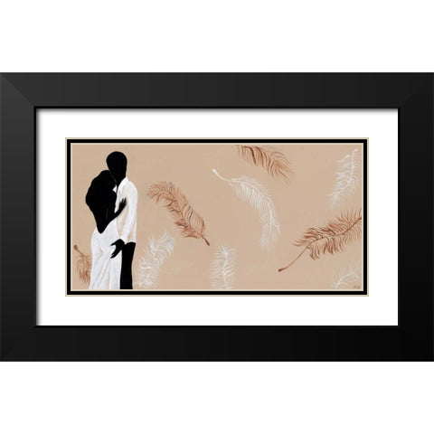 Love and feathers Black Modern Wood Framed Art Print with Double Matting by Hedy