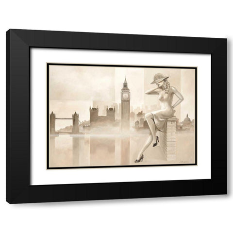 London lady Black Modern Wood Framed Art Print with Double Matting by Jasper
