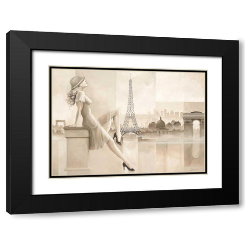 Paris girl Black Modern Wood Framed Art Print with Double Matting by Jasper