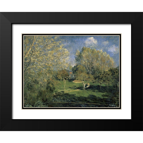 The Garden of Hoschede Family, 1881 Black Modern Wood Framed Art Print with Double Matting by Sisley