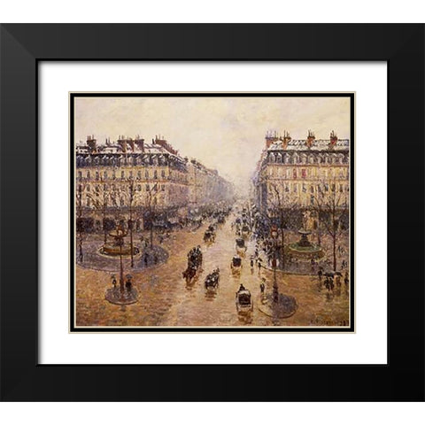 The Avenue De LOpera Black Modern Wood Framed Art Print with Double Matting by Pissarro, Camille