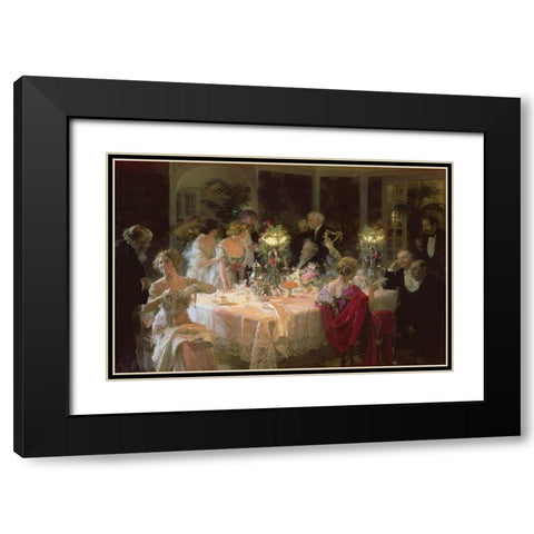 The End Of Dinner Black Modern Wood Framed Art Print with Double Matting by Grun, Jules Alexandre
