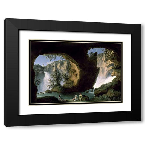 Italian Landscape with Bathers Black Modern Wood Framed Art Print with Double Matting by Hackert