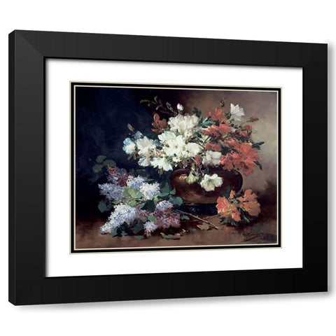 Still Life With Lilac Black Modern Wood Framed Art Print with Double Matting by Cauchois, Eugene Henri