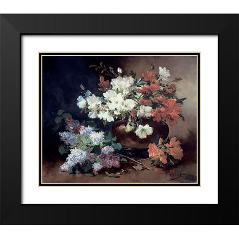Still Life With Lilac Black Modern Wood Framed Art Print with Double Matting by Cauchois, Eugene Henri