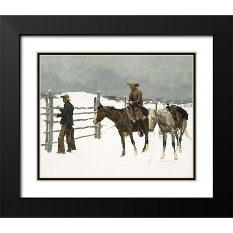 The Fall Of The Cowboy Black Modern Wood Framed Art Print with Double Matting by Remington, Frederic