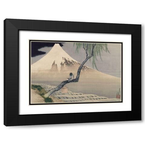 Boy Viewing Mount Fuji, 1839 Black Modern Wood Framed Art Print with Double Matting by Hokusai, Katsushika