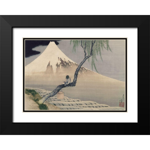 Boy Viewing Mount Fuji, 1839 Black Modern Wood Framed Art Print with Double Matting by Hokusai, Katsushika