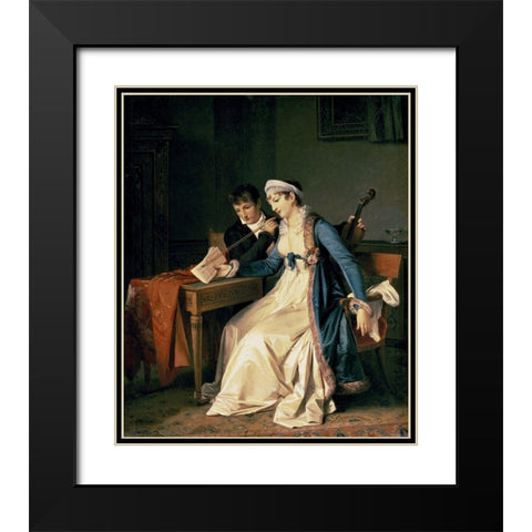 The Music Lesson Black Modern Wood Framed Art Print with Double Matting by Gerard, Marguerite
