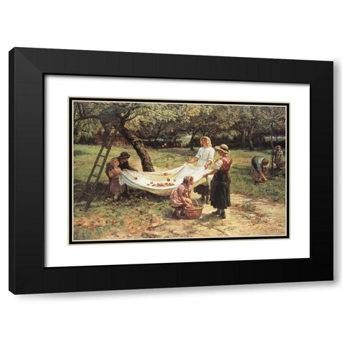 The Apple Gatherers Black Modern Wood Framed Art Print with Double Matting by Morgan, Frederick