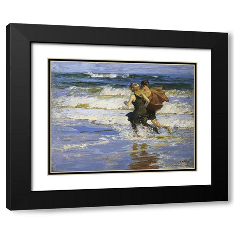 At The Beach Black Modern Wood Framed Art Print with Double Matting by Potthast, Edward Henry