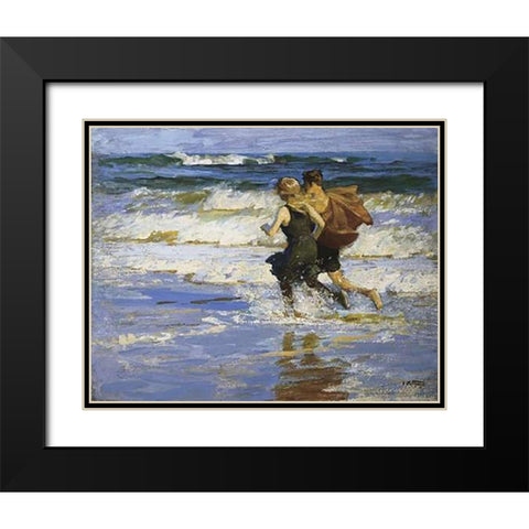 At The Beach Black Modern Wood Framed Art Print with Double Matting by Potthast, Edward Henry