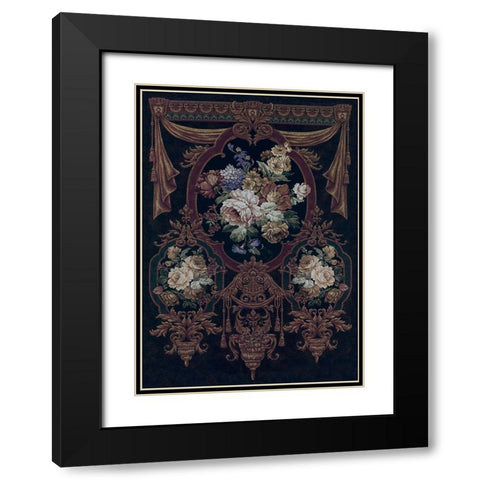 Floral Bouquet Tapestry Black Modern Wood Framed Art Print with Double Matting by Riddle and Co. LLC,