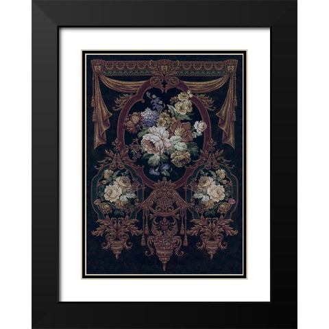 Floral Bouquet Tapestry Black Modern Wood Framed Art Print with Double Matting by Riddle and Co. LLC,
