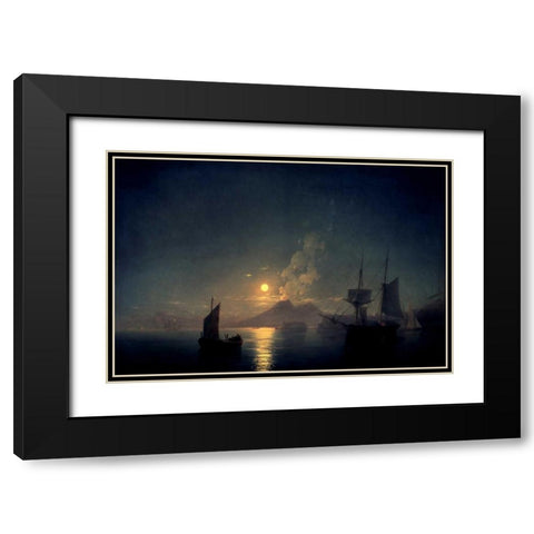 The Bay of Naples by Moonlight, 1842 Black Modern Wood Framed Art Print with Double Matting by Aywasovsky, Ivan