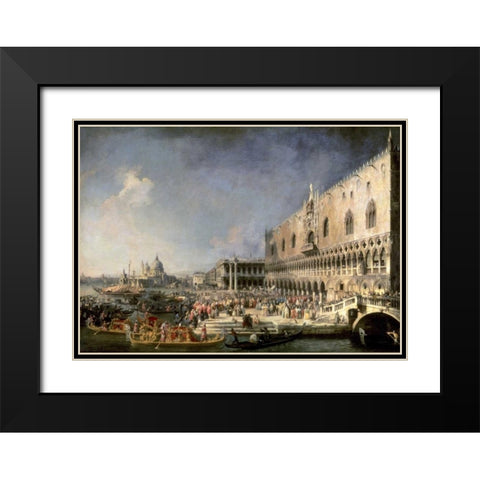 The Reception of the French Ambassador in Venice Black Modern Wood Framed Art Print with Double Matting by Canaletto