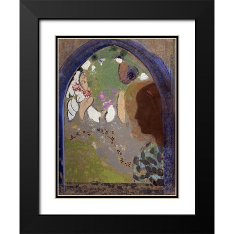 Womans Silhouette in a Window, 1912 Black Modern Wood Framed Art Print with Double Matting by Redon, Odilon